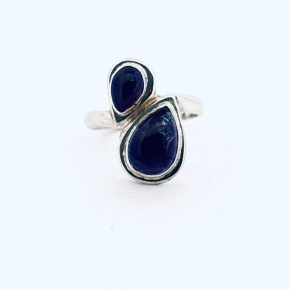 Estate Sterling Silver 925 Pear Shape Amethyst Ring Size 8, Unique Design, 6.43g - Picture 1 of 9
